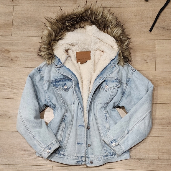 Faux Fur Hooded Denim Jacket - Picture 1 of 5